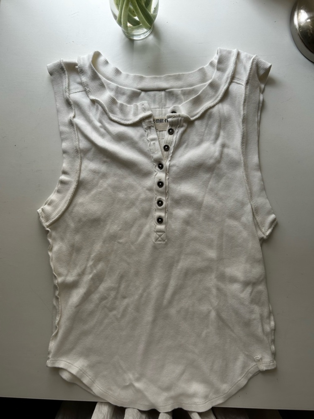 Free People White Henley Sleeveless Top